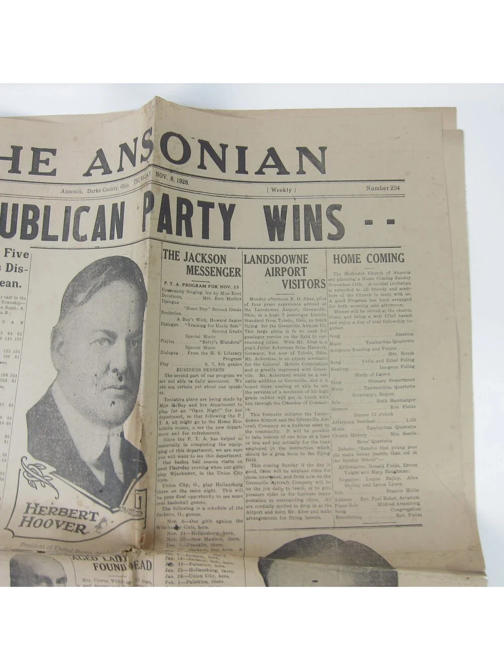 The Ansonian Newspaper Ansonia Darke County Ohio Thursday Nov 1928 Antique RARE